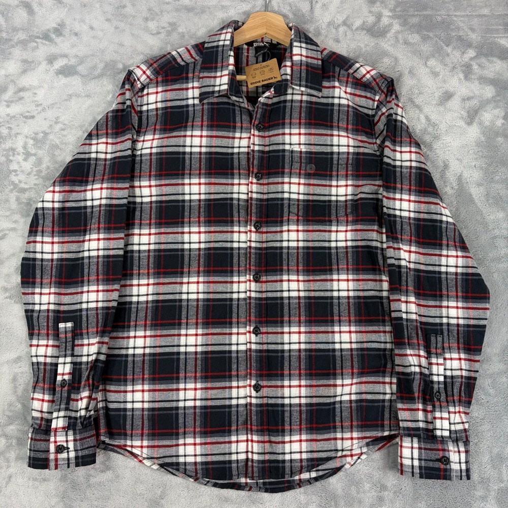 Eddie Bauer Field Flannel Flex 2.0 Shirt Mens Medium Blue Plaid NEW